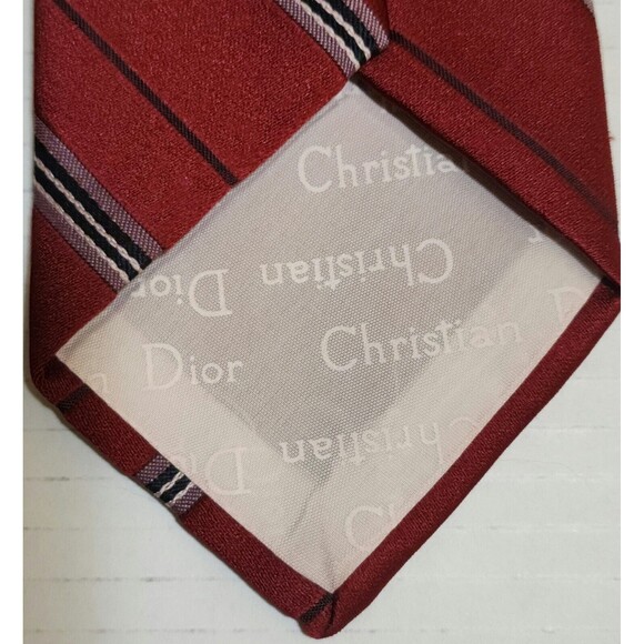 Vintage Christian Dior Mens Tie Stripes 3"x55" Red Grey Logo USA Italy - Picture 7 of 7